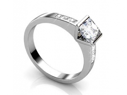 princess cut diamond solitaire ring with diamonds in band SAPA38 profile view