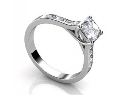 Engagement ring 34 Platinum solitaire diamonds in band SAP34 profile view 